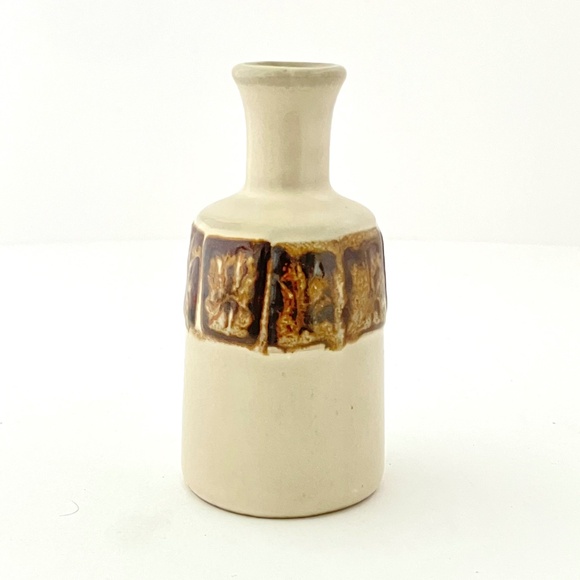 Tan and Brown Glazed Ceramic Bud Vase,  MCM Home Decor - Picture 10 of 14